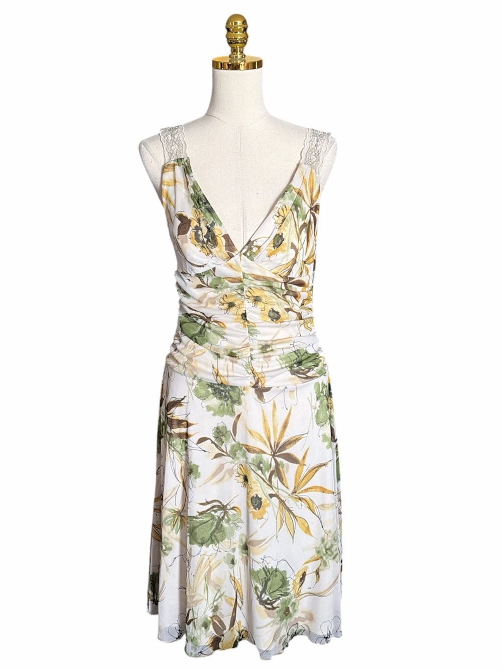 Speechless Y2K Floral Ruched Midi Dress V-Neck Lace Straps Size Large Fairycore